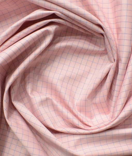 Cotton Fusion Men's Cotton Blend Wrinkle Free Checks 2.25 Meter Unstitched Shirting Fabric (Pink)