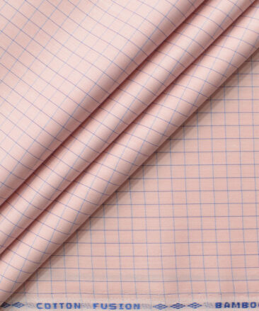 Cotton Fusion Men's Cotton Blend Wrinkle Free Checks 2.25 Meter Unstitched Shirting Fabric (Pink)