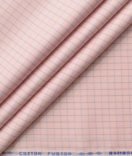 Cotton Fusion Men's Cotton Blend Wrinkle Free Checks 2.25 Meter Unstitched Shirting Fabric (Pink)