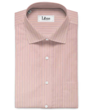 Cotton Fusion Men's Cotton Blend Wrinkle Free Striped 2.25 Meter Unstitched Shirting Fabric (Pink)