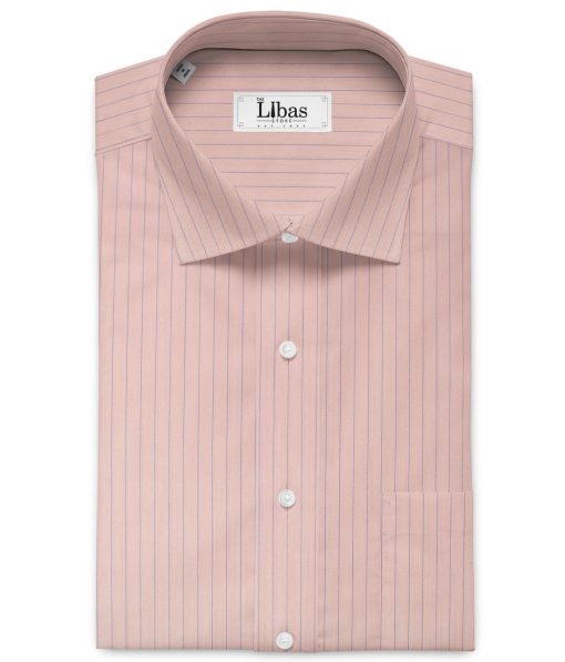 Cotton Fusion Men's Cotton Blend Wrinkle Free Striped 2.25 Meter Unstitched Shirting Fabric (Pink)