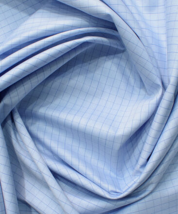 Cotton Fusion Men's Cotton Blend Wrinkle Free Checks 2.25 Meter Unstitched Shirting Fabric (Sky Blue)