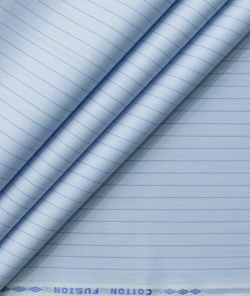 Cotton Fusion Men's Cotton Blend Wrinkle Free Striped 2.25 Meter Unstitched Shirting Fabric (Sky Blue)