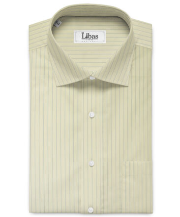 Cotton Fusion Men's Cotton Blend Wrinkle Free Striped 2.25 Meter Unstitched Shirting Fabric (Yellow)