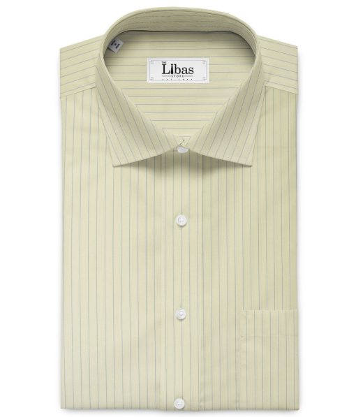 Cotton Fusion Men's Cotton Blend Wrinkle Free Striped 2.25 Meter Unstitched Shirting Fabric (Yellow)