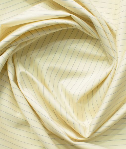 Cotton Fusion Men's Cotton Blend Wrinkle Free Striped 2.25 Meter Unstitched Shirting Fabric (Yellow)