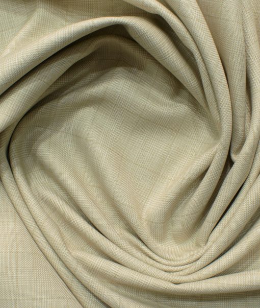 J.Hampstead Men's Polyester Viscose Checks 3.75 Meter Unstitched Suiting Fabric (Beige)