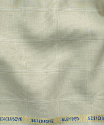 J.Hampstead Men's Polyester Viscose Checks 3.75 Meter Unstitched Suiting Fabric (Pistachious Cream)