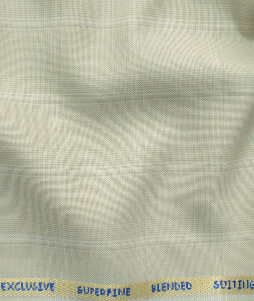 J.Hampstead Men's Polyester Viscose Checks 3.75 Meter Unstitched Suiting Fabric (Pistachious Cream)