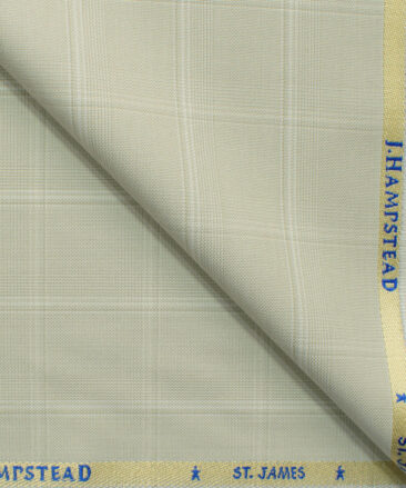 J.Hampstead Men's Polyester Viscose Checks 3.75 Meter Unstitched Suiting Fabric (Pistachious Cream)