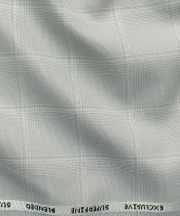 J.Hampstead Men's Polyester Viscose Checks 3.75 Meter Unstitched Suiting Fabric (Light Grey)