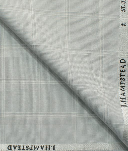 J.Hampstead Men's Polyester Viscose Checks 3.75 Meter Unstitched Suiting Fabric (Light Grey)