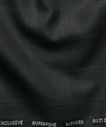 J.Hampstead Men's Polyester Viscose Checks 3.75 Meter Unstitched Suiting Fabric (Dark Grey)