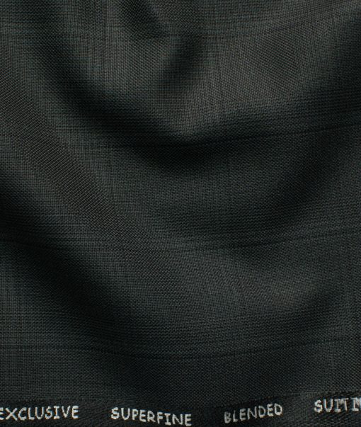 J.Hampstead Men's Polyester Viscose Checks 3.75 Meter Unstitched Suiting Fabric (Dark Grey)