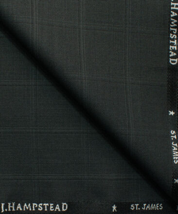 J.Hampstead Men's Polyester Viscose Checks 3.75 Meter Unstitched Suiting Fabric (Dark Grey)