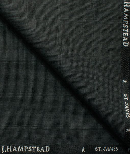 J.Hampstead Men's Polyester Viscose Checks 3.75 Meter Unstitched Suiting Fabric (Dark Grey)