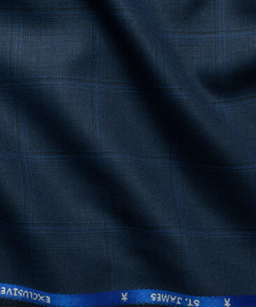 J.Hampstead Men's Polyester Viscose Checks 3.75 Meter Unstitched Suiting Fabric (Dark Royal Blue)