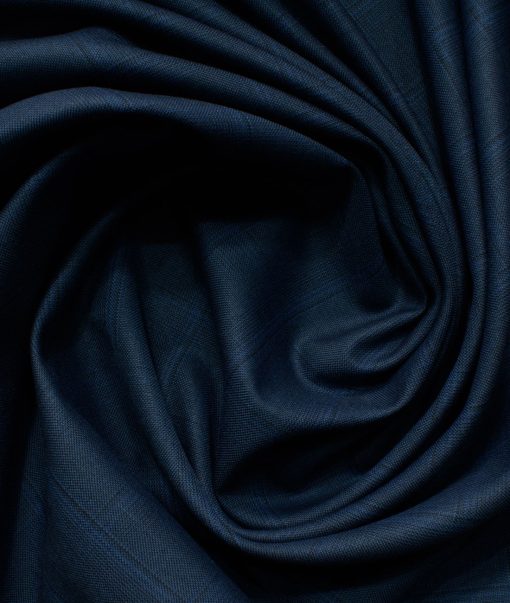 J.Hampstead Men's Polyester Viscose Checks 3.75 Meter Unstitched Suiting Fabric (Dark Royal Blue)