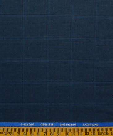 J.Hampstead Men's Polyester Viscose Checks 3.75 Meter Unstitched Suiting Fabric (Dark Royal Blue)