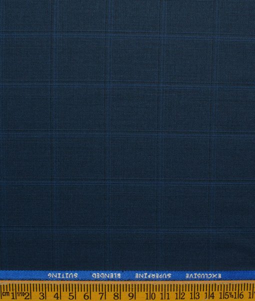 J.Hampstead Men's Polyester Viscose Checks 3.75 Meter Unstitched Suiting Fabric (Dark Royal Blue)