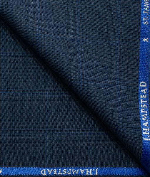 J.Hampstead Men's Polyester Viscose Checks 3.75 Meter Unstitched Suiting Fabric (Dark Royal Blue)