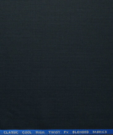 J.Hampstead Men's Polyester Viscose Structured 3.75 Meter Unstitched Suiting Fabric (Dark Blue)