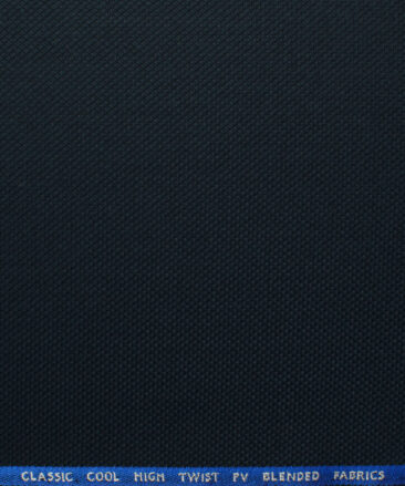 J.Hampstead Men's Polyester Viscose Structured 3.75 Meter Unstitched Suiting Fabric (Dark Blue)