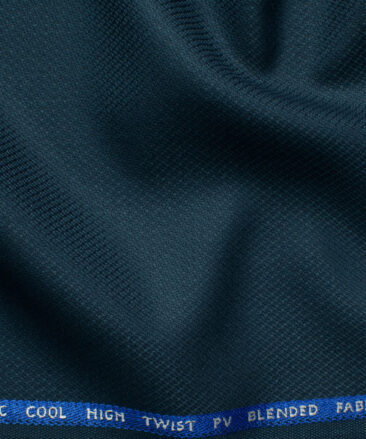 J.Hampstead Men's Polyester Viscose Structured 3.75 Meter Unstitched Suiting Fabric (Peacock Blue)