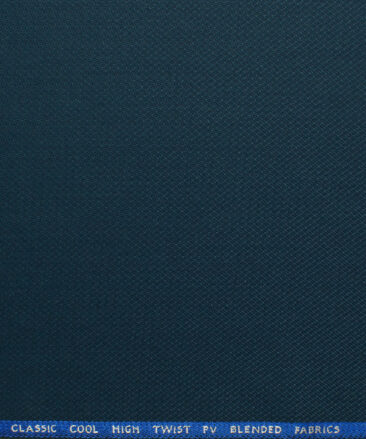 J.Hampstead Men's Polyester Viscose Structured 3.75 Meter Unstitched Suiting Fabric (Peacock Blue)