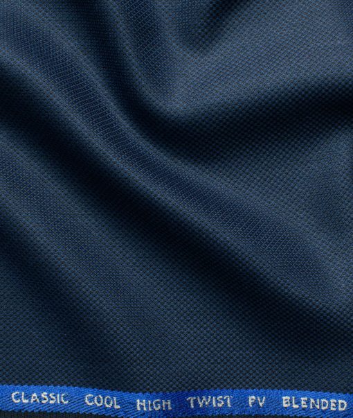 J.Hampstead Men's Polyester Viscose Structured 3.75 Meter Unstitched Suiting Fabric (Dark Royal Blue)