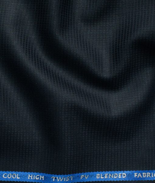 J.Hampstead Men's Polyester Viscose Structured 3.75 Meter Unstitched Suiting Fabric (Dark Blue)