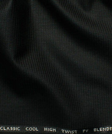 J.Hampstead Men's Polyester Viscose Structured 3.75 Meter Unstitched Suiting Fabric (Black)