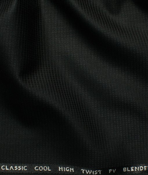 J.Hampstead Men's Polyester Viscose Structured 3.75 Meter Unstitched Suiting Fabric (Black)