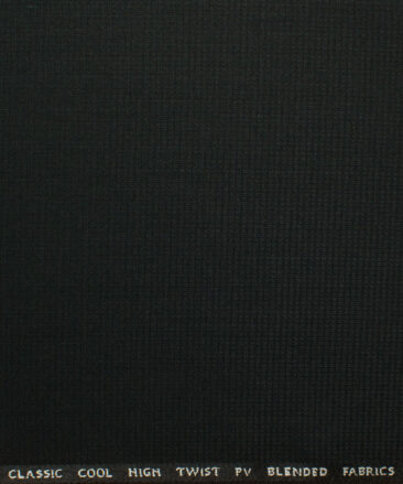 J.Hampstead Men's Polyester Viscose Structured 3.75 Meter Unstitched Suiting Fabric (Black)