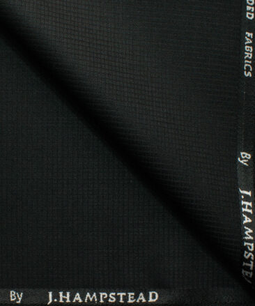 J.Hampstead Men's Polyester Viscose Structured 3.75 Meter Unstitched Suiting Fabric (Black)