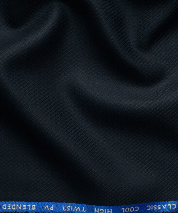 J.Hampstead Men's Polyester Viscose Structured 3.75 Meter Unstitched Suiting Fabric (Dark Navy Blue)