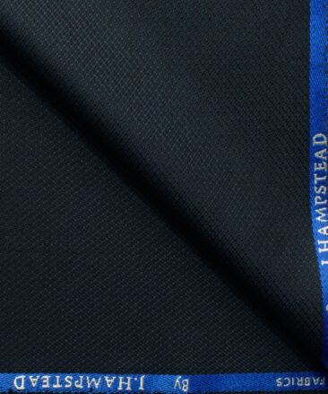 J.Hampstead Men's Polyester Viscose Structured 3.75 Meter Unstitched Suiting Fabric (Dark Navy Blue)