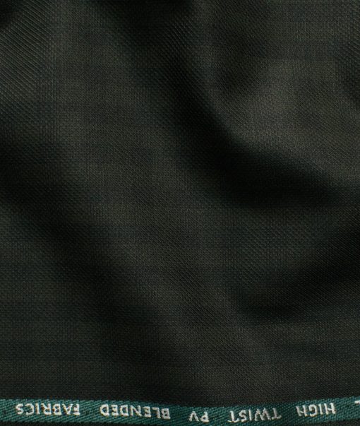 J.Hampstead Men's Polyester Viscose Checks 3.75 Meter Unstitched Suiting Fabric (Dark Green)