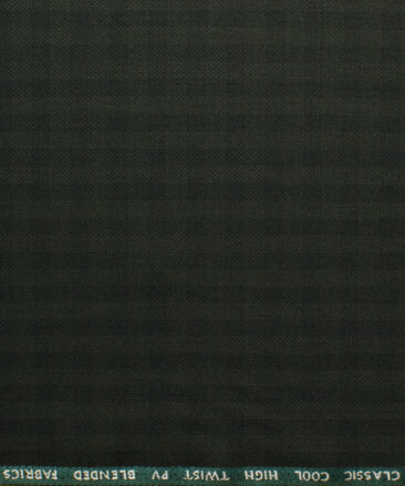 J.Hampstead Men's Polyester Viscose Checks 3.75 Meter Unstitched Suiting Fabric (Dark Green)