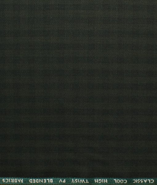 J.Hampstead Men's Polyester Viscose Checks 3.75 Meter Unstitched Suiting Fabric (Dark Green)