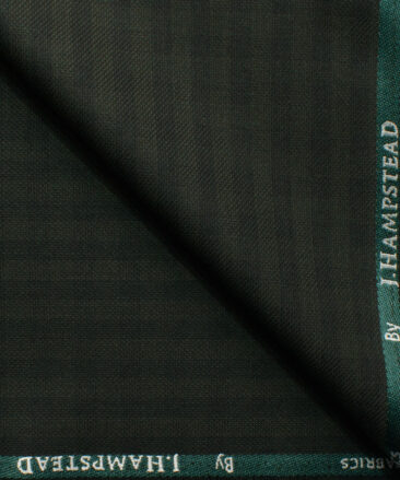 J.Hampstead Men's Polyester Viscose Checks 3.75 Meter Unstitched Suiting Fabric (Dark Green)