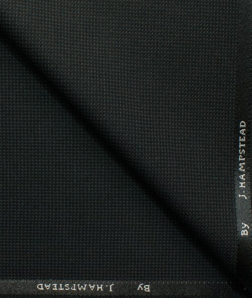 J.Hampstead Men's Polyester Viscose Structured 3.75 Meter Unstitched Suiting Fabric (Black)