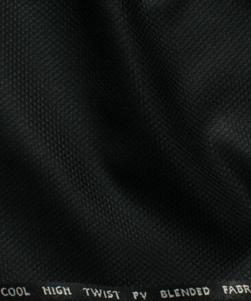 J.Hampstead Men's Polyester Viscose Structured 3.75 Meter Unstitched Suiting Fabric (Black)