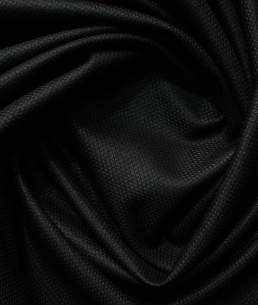 J.Hampstead Men's Polyester Viscose Structured 3.75 Meter Unstitched Suiting Fabric (Black)