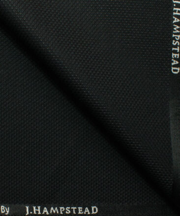 J.Hampstead Men's Polyester Viscose Structured 3.75 Meter Unstitched Suiting Fabric (Black)