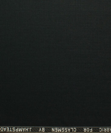 J.Hampstead Men's Polyester Viscose Solids 3.75 Meter Unstitched Suiting Fabric (Black)