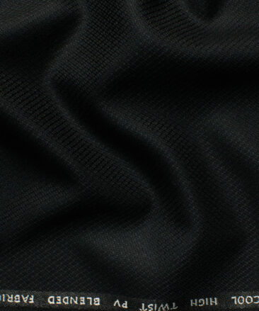 J.Hampstead Men's Polyester Viscose Structured 3.75 Meter Unstitched Suiting Fabric (Black)