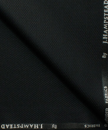 J.Hampstead Men's Polyester Viscose Structured 3.75 Meter Unstitched Suiting Fabric (Black)