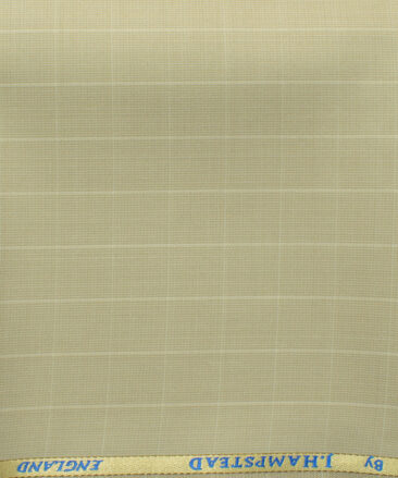 J.Hampstead Men's 45% Wool Checks Super 110's1.30 Meter Unstitched Trouser Fabric (Beige)