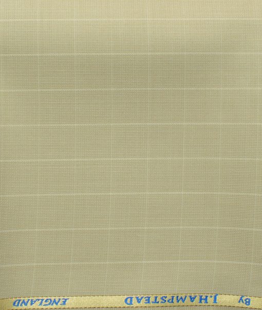 J.Hampstead Men's 45% Wool Checks Super 110's1.30 Meter Unstitched Trouser Fabric (Beige)